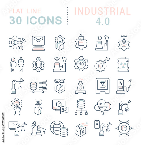 Set Vector Line Icons of Industrial 4.0