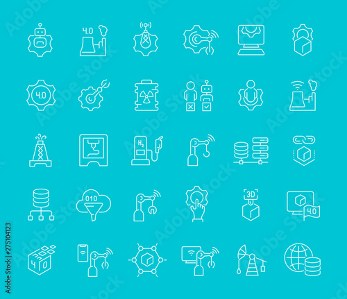 Set of Line Icons of Industrial 4.0