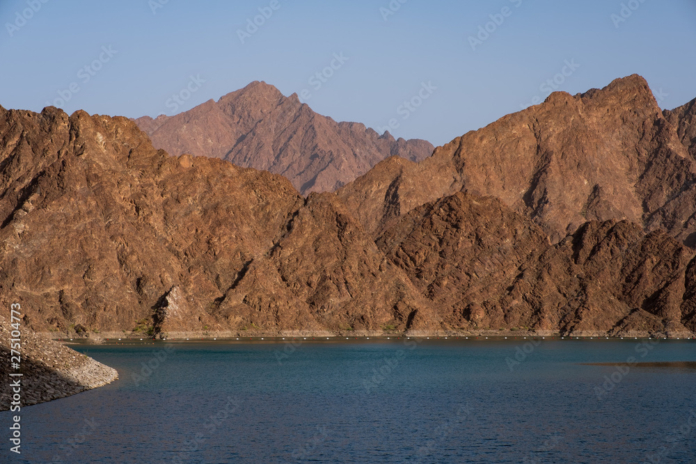 Hatta Dam and lake in United Arab Emirates