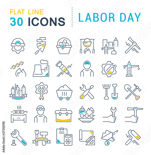 Set Vector Line Icons of Labor Day