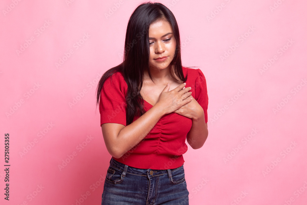 Young Asian woman got chest pain. Young Asian woman got chest pain.