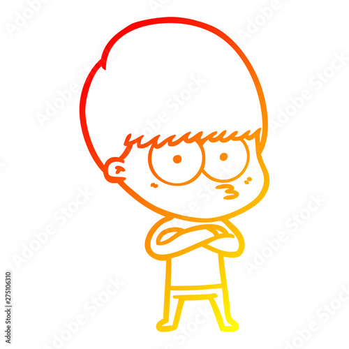 warm gradient line drawing nervous cartoon boy