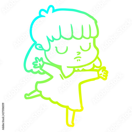 cold gradient line drawing cartoon indifferent woman