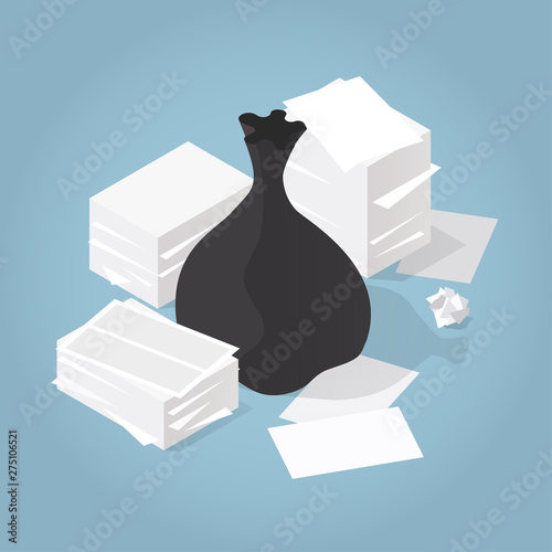Isometric Paper Trash Illustration
