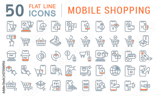 Set Vector Line Icons of Mobile Shopping