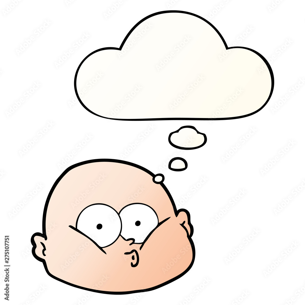 cartoon curious bald man and thought bubble in smooth gradient style cartoon curious bald man and thought bubble in smooth gradient style