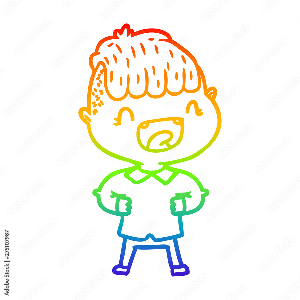 rainbow gradient line drawing cartoon happy boy laughing