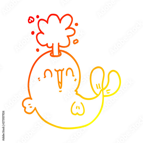 warm gradient line drawing cartoon whale spouting water