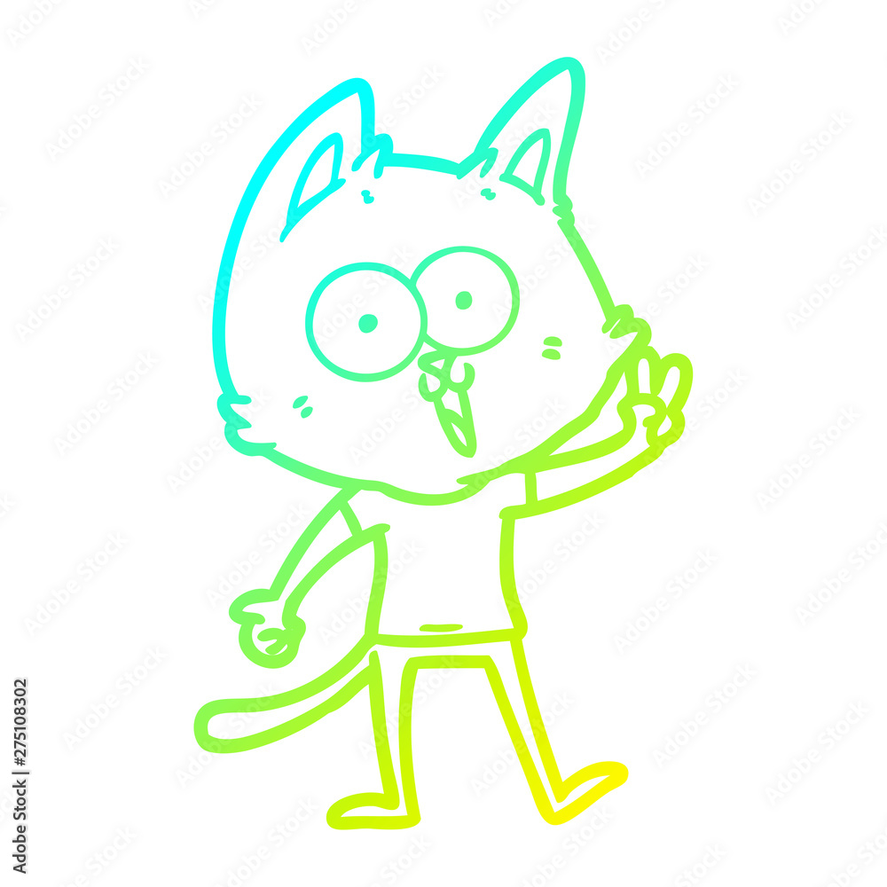 cold gradient line drawing funny cartoon cat giving peace sign cold gradient line drawing funny cartoon cat giving peace sign