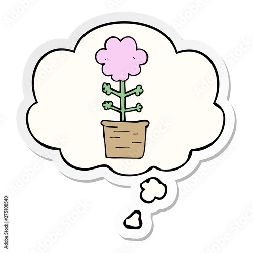 cute cartoon flower and thought bubble as a printed sticker