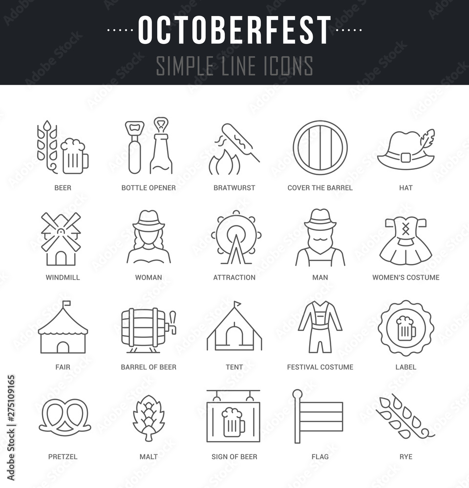 Set Vector Line Icons of Octoberfest Set Vector Line Icons of Octoberfest