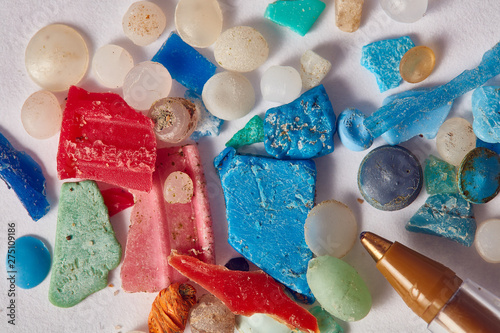 Ocean micro plastics found on beach photo