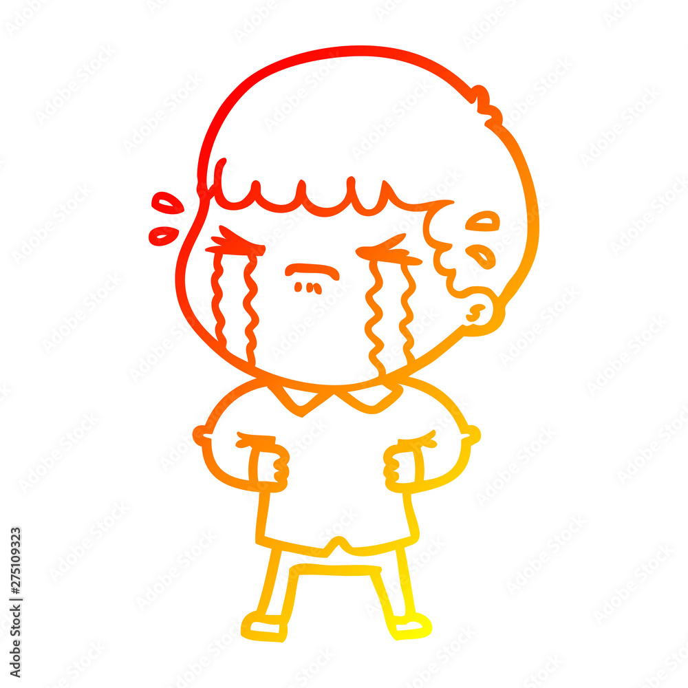 warm gradient line drawing cartoon man crying