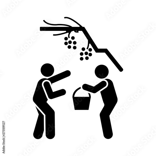 Fruit, collect, two man, basket icon. Element of volunteer pictogram icon