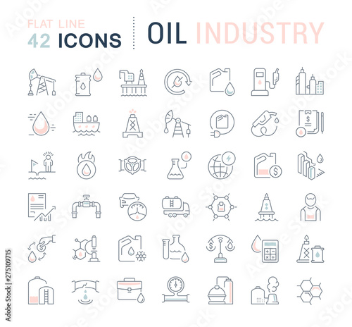 Set Vector Line Icons of Oil Industry