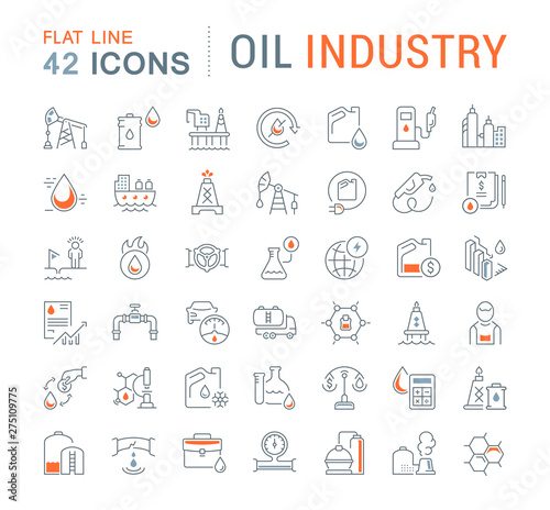 Set Vector Line Icons of Oil Industry
