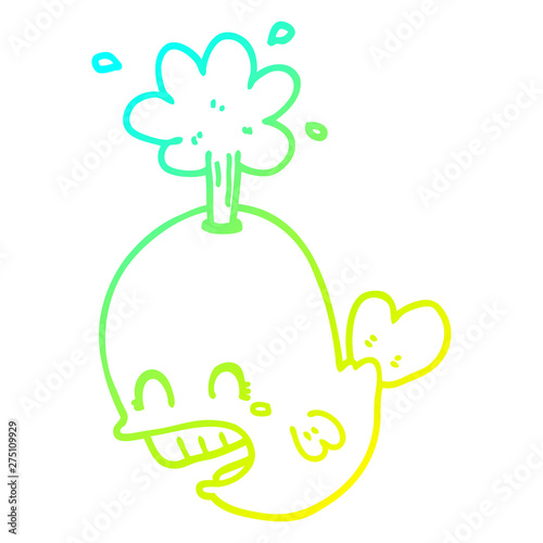 cold gradient line drawing cartoon spouting whale