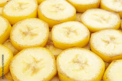 Slices of banana fruits close up
