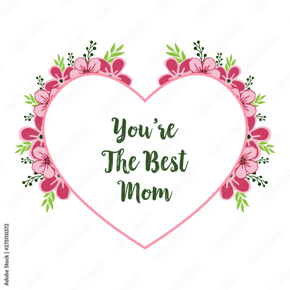 Vector illustration various pattern art pink flower frame with decor of card best mom