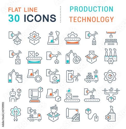 Set Vector Line Icons of Production Technology