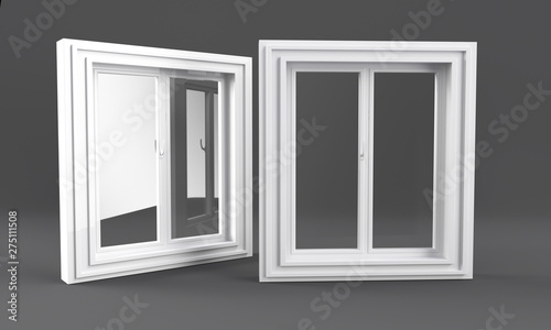 One door plastic window isolated on white. 3D illustration