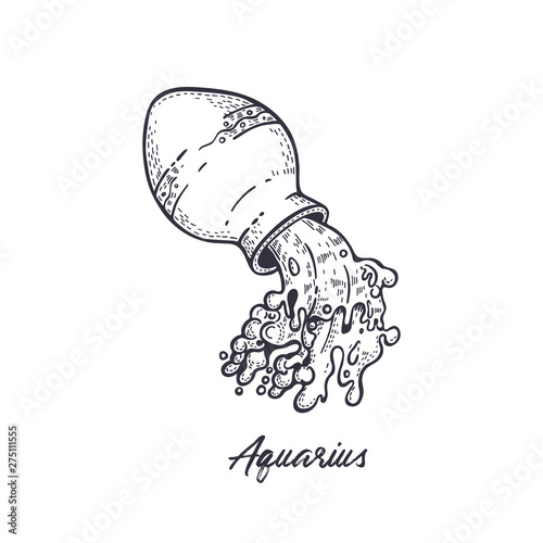 Zodiac sign Aquarius . The symbol of the astrological horoscope. Hand-drawn illustration.