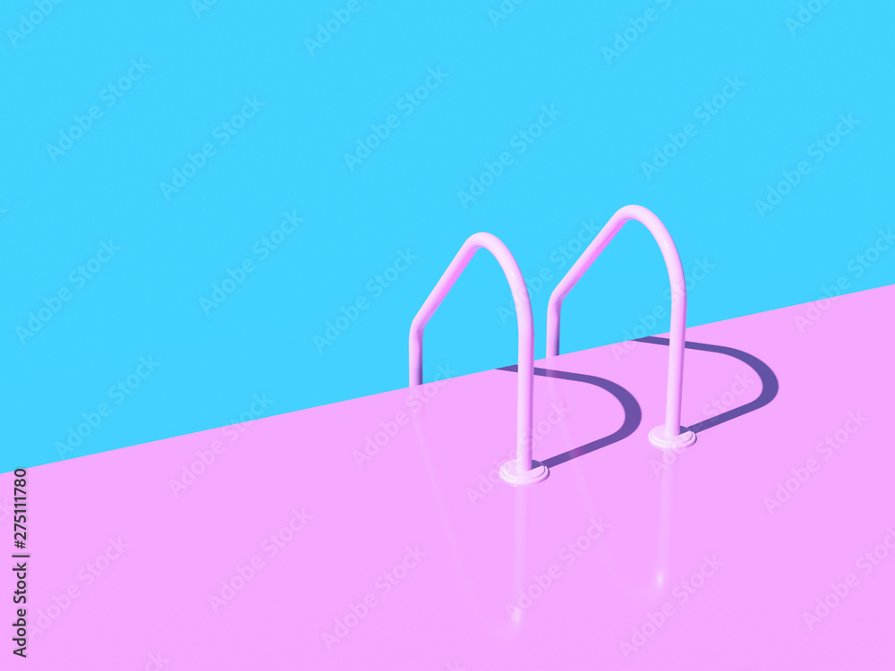 Grab bars ladder in the blue swimming pool. 3d render - obrazy, fototapety, plakaty 