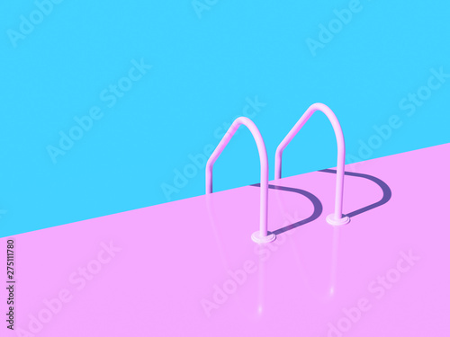 Obraz na plátně Grab bars ladder in the blue swimming pool. 3d render