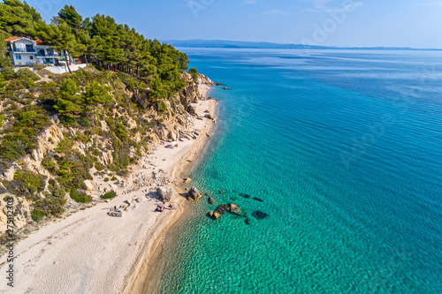 View of Fava Beach at Chalkidiki  Greece. Aerial Photography.