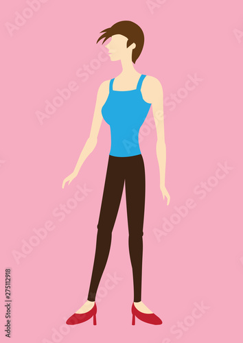 Funky Short Hair Woman Side View Vector Illustration © UncleFredDesign