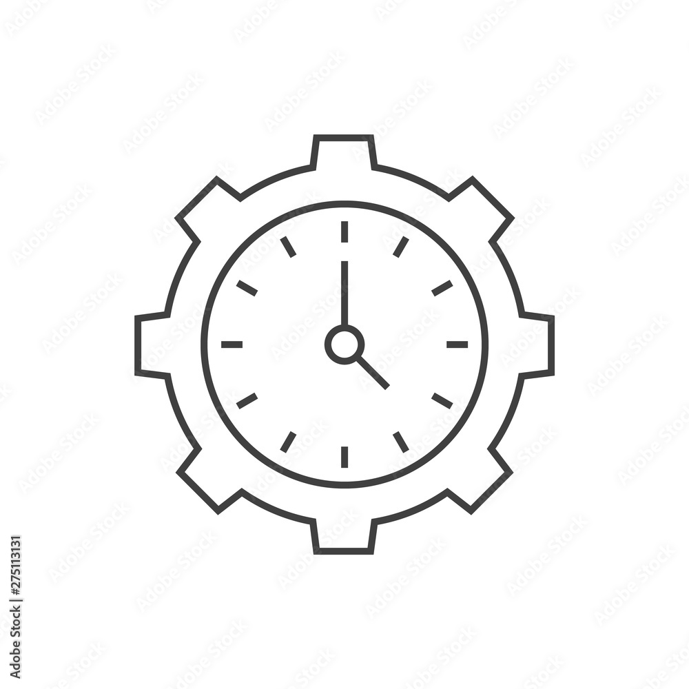Time management outline icon. Clock inside gear Time management outline icon. Clock inside gear