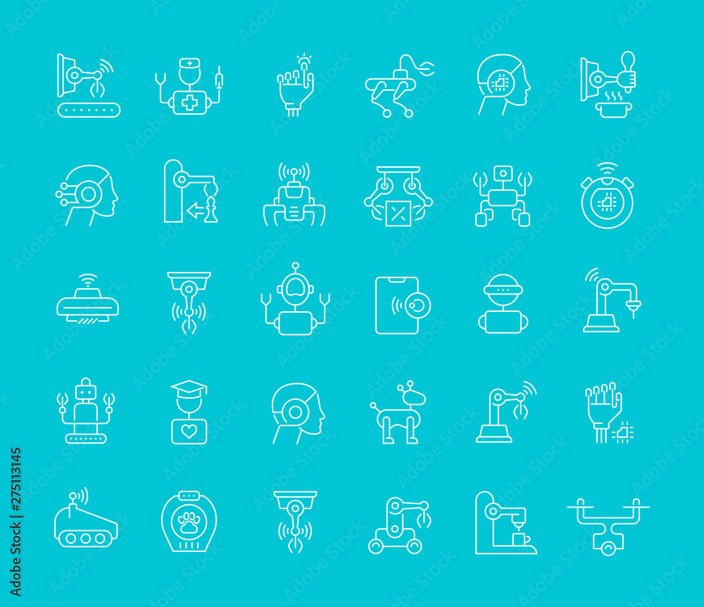 Set Vector Line Icons of Robots Set Vector Line Icons of Robots