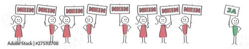 Viele Personen mit Nein-Schildern und eine Person mit Ja-Schild - Demonstration - Meinung