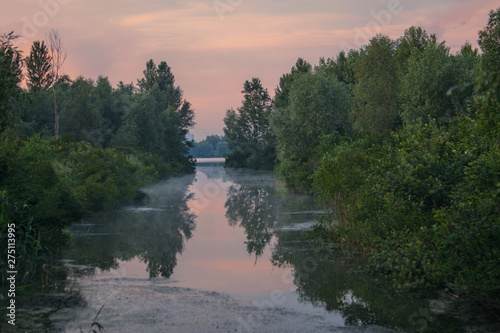 On the lake in the evening before sunset