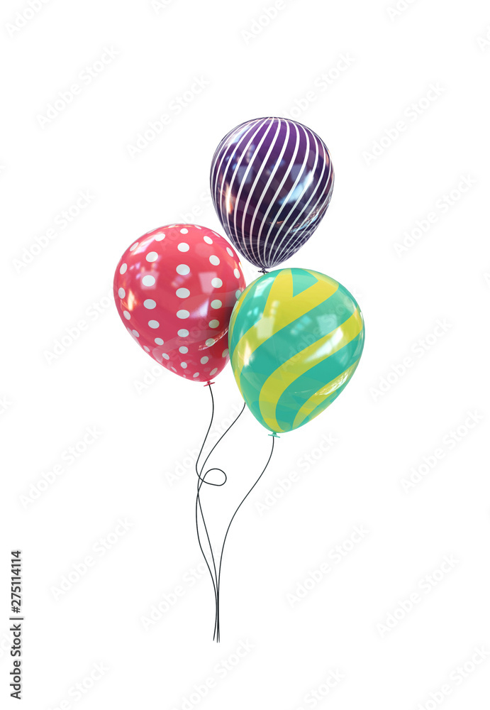 3 Colorful Balloons Isolated on white background. 3d rendering.