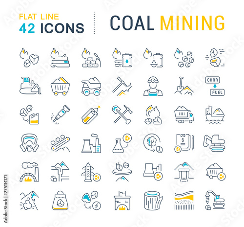 Set Vector Line Icons of Coal Mining