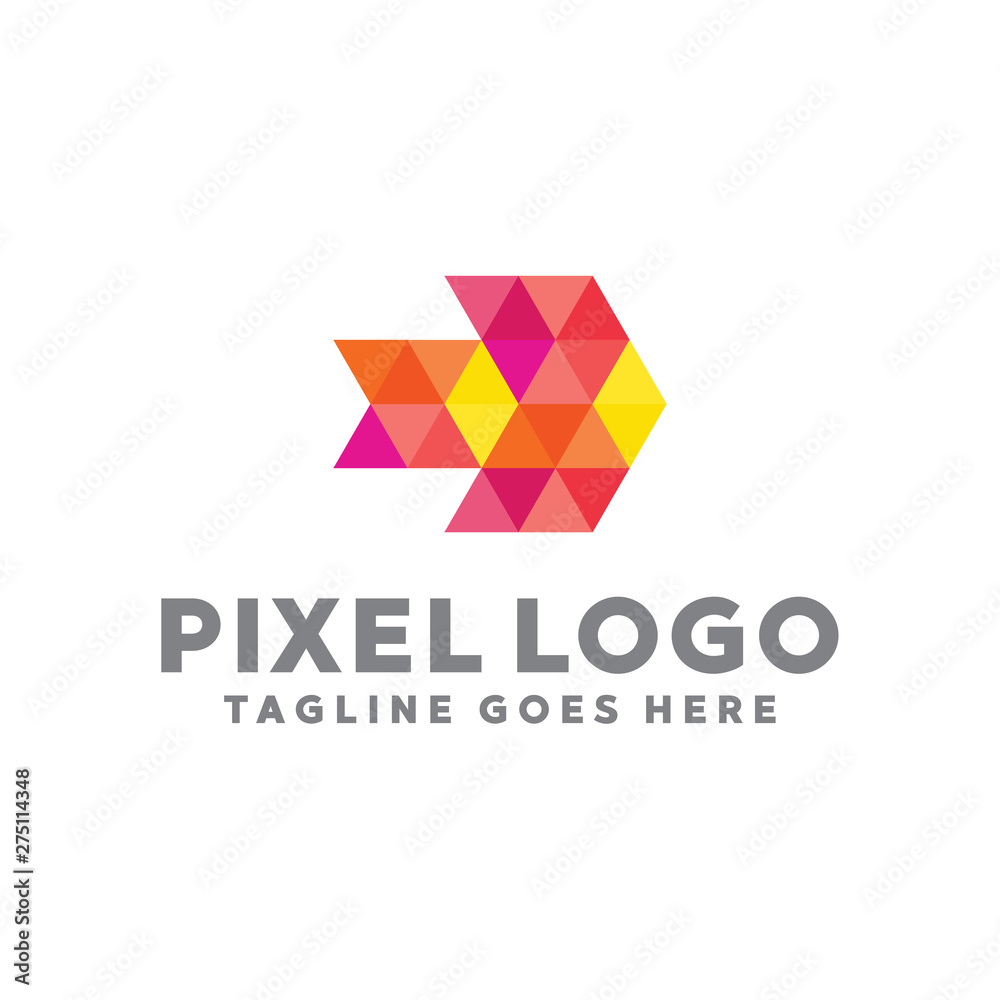Pixel Logo For Technology Design With Colorful Style Concept. Digital Logo Company with Pixel Concept. Triangle and Geometry Symbols. Letter Icon for Business, website, Studio, Media, Internet.