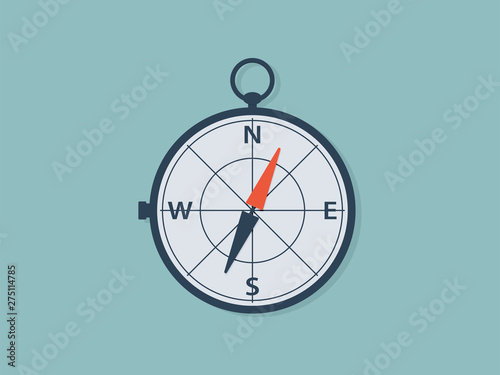 Isolated flat compass for traveler. Compass object illustration.