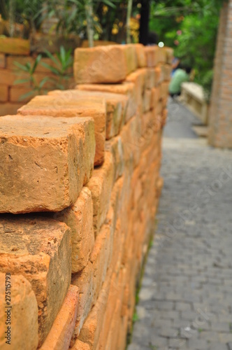  Red brick wall arranged acstract