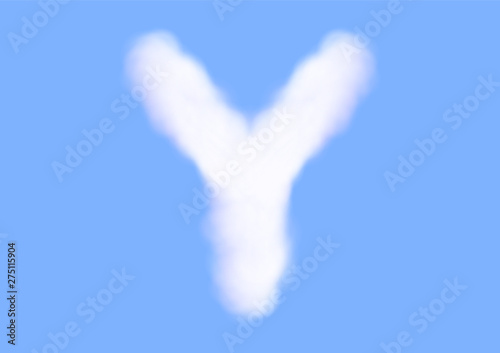 Consonant realistic white cloud vectors on blue sky background, Beautiful air cloud typeface, Typography of the capital letter Y as fluffy white like cotton wool