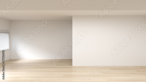empty room no have sofa in front of simple clean white wall with decorative items empty room,open door,3d rendering luxury living room modern mid century  interior clean floor home design