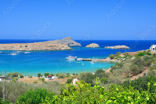 Mediterranean sea view by Lindos town on Greek island