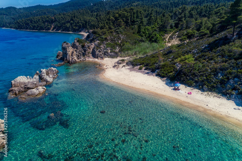 View of Fava Beach at Chalkidiki, Greece. Aerial Photography.