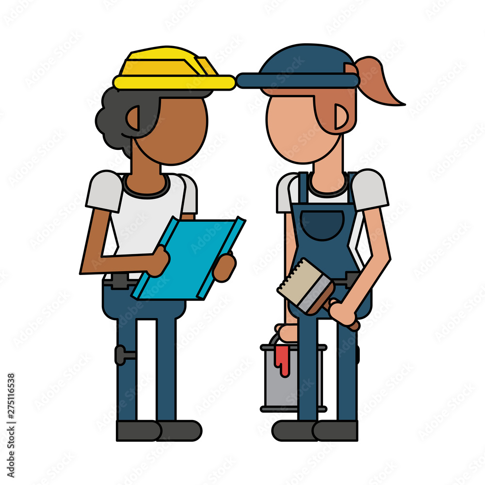 Construction workers with tools cartoons faceless