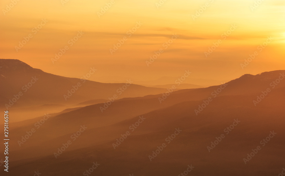 Crimean mountains in the sunset light