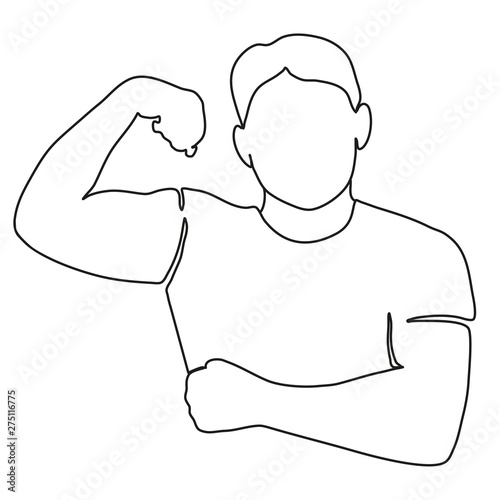 fitness men pose by showing his athletic body. Continuous line drawing. Isolated white background. Vector monochrome, drawing by lines