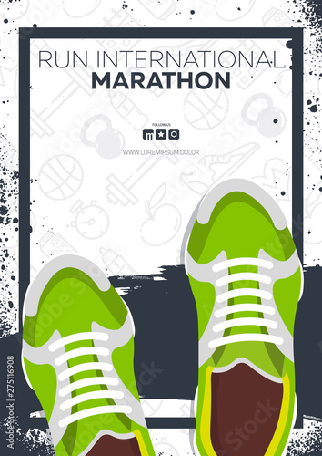 Running Club, City Marathon banner with sneakers.