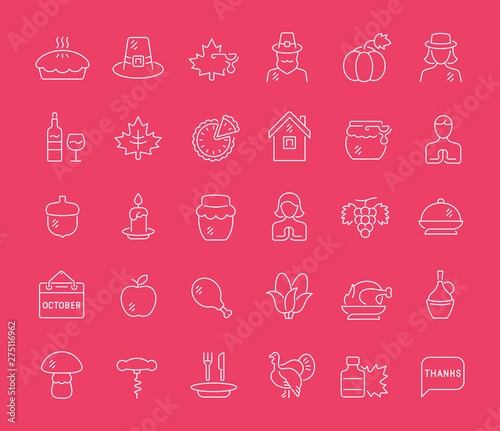 Set Vector Line Icons of Thanksgiving Day