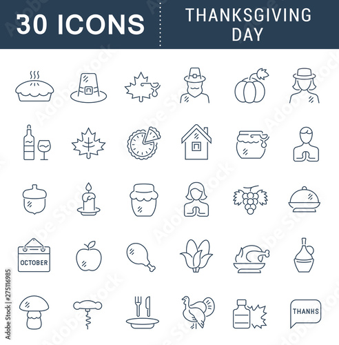 Set Vector Line Icons of Thanksgiving Day