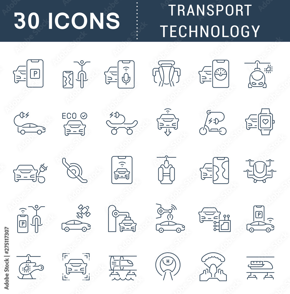 Set Vector Line Icons of Transport Technology Set Vector Line Icons of Transport Technology